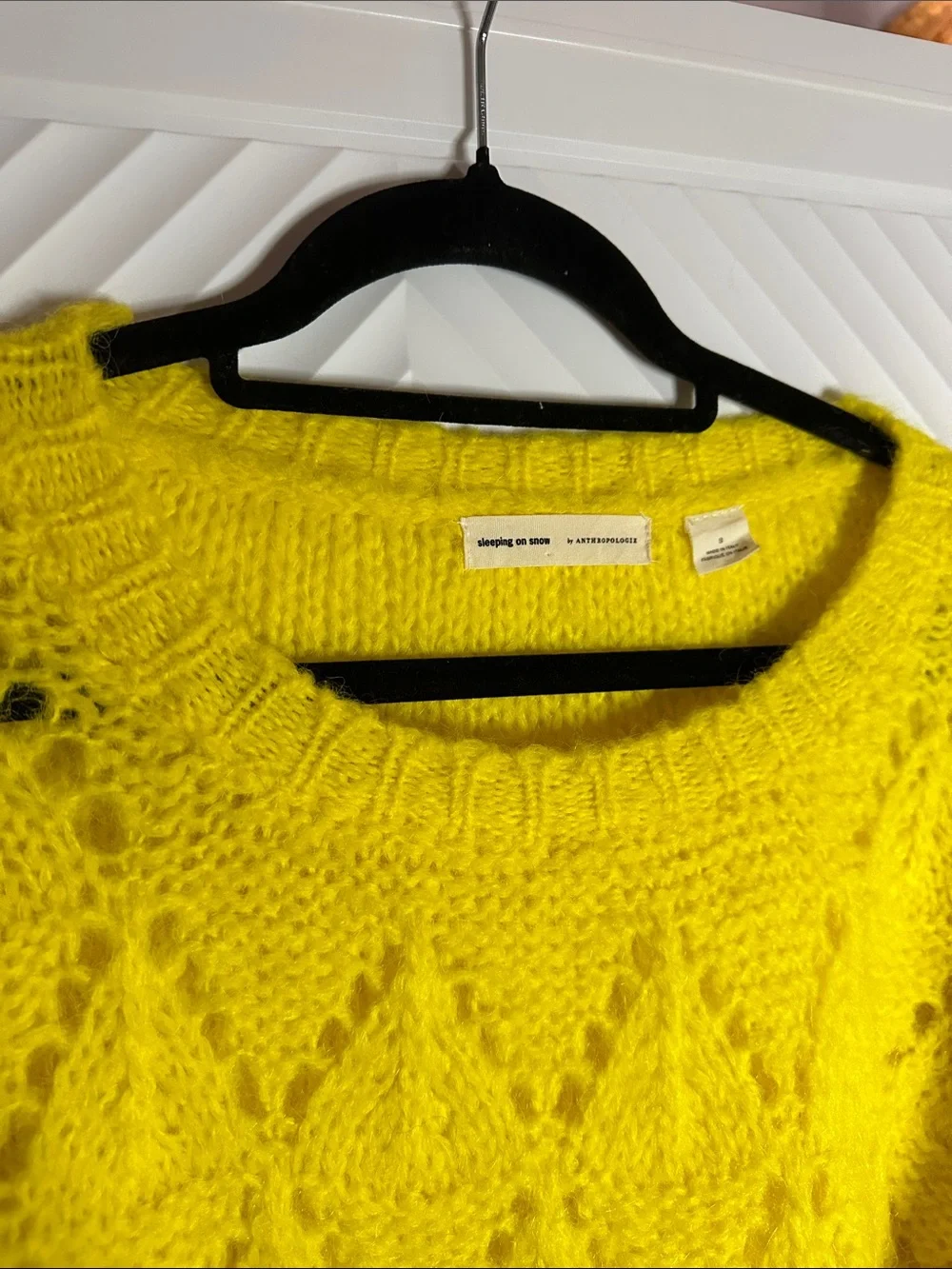Anthropologie Yellow Open-Knit Diamond Crewneck Sweater